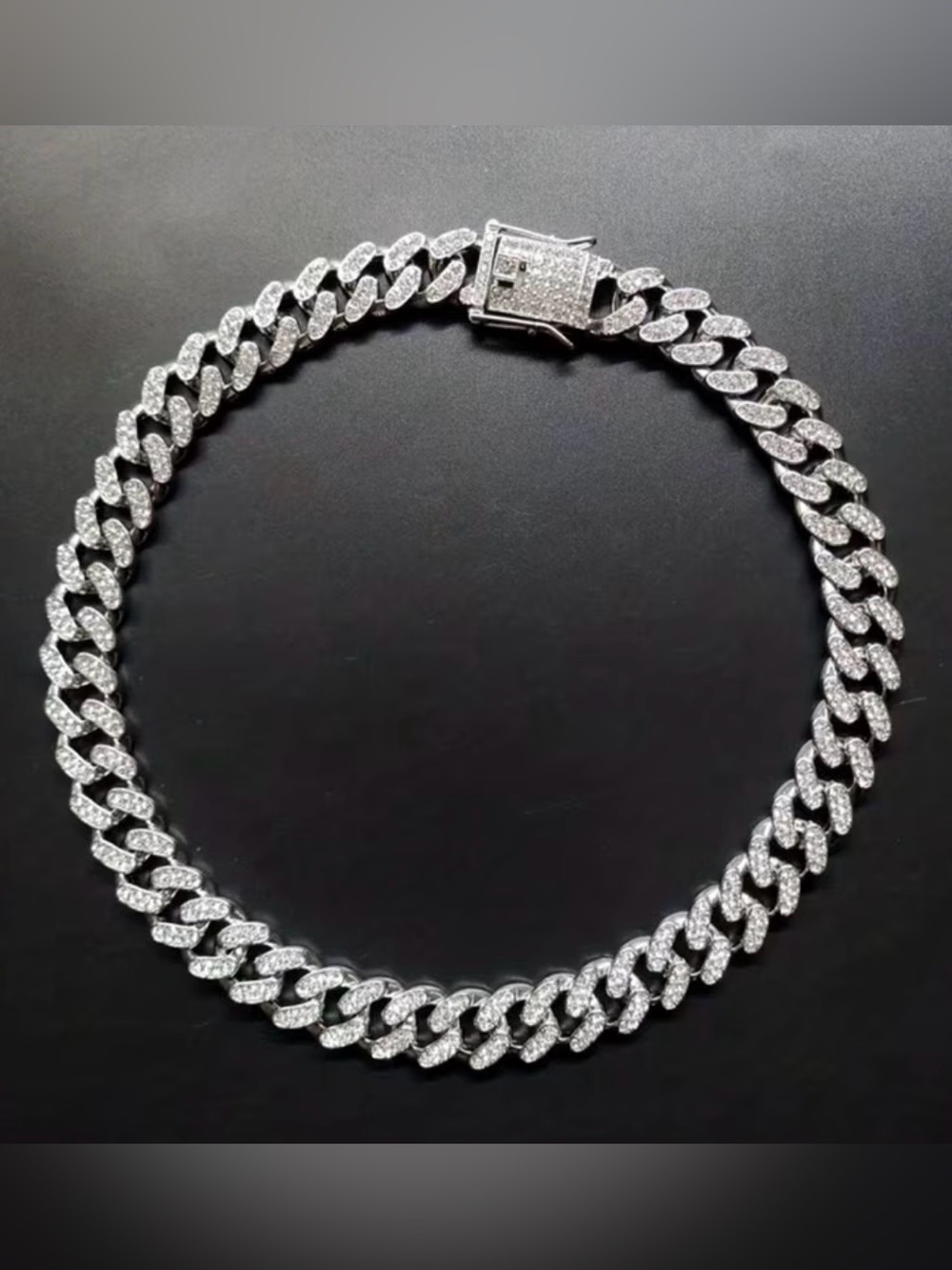 Classic Silver Cuban Link Necklace with Pavé Crystals
